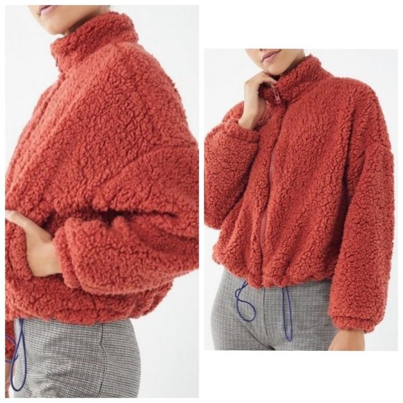 Urban Outfitters Jackets & Blazers - UO ME JANE Burnt Orange Fleece Teddy Bomber Jacket